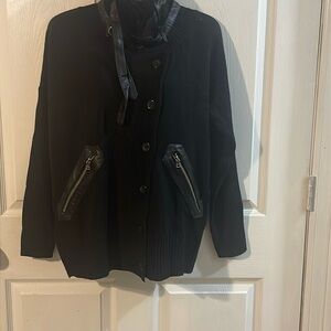 Unique Vintage Black Sweater with Leather Accents